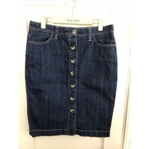 NWOT Boden Jean Skirt Button Front Dark Blue Wash Denim Preppy Casual Size 8R